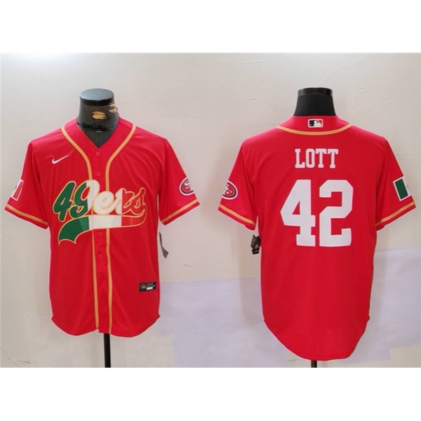 San Francisco 49ers #42 Ronnie Lott Red Mexico With Patch Stitched Jersey