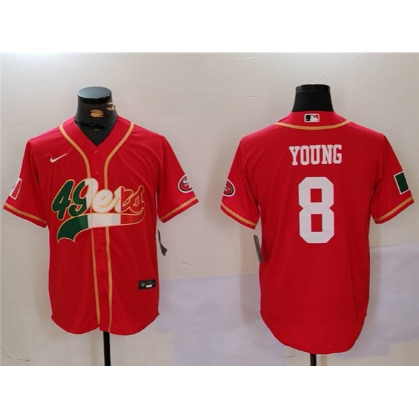 San Francisco 49ers #8 Steve Young Red Mexico With Patch Stitched Jersey