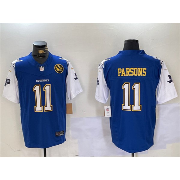 Dallas Cowboys #11 Micah Parsons 2024 F.U.S.E. Navy Gold With Texas John Madden Patch Stitched Jersey
