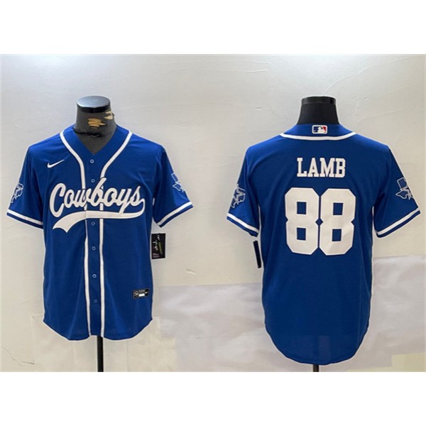 Dallas Cowboys #88 CeeDee Lamb Royal With Patch Cool Base Stitched Jersey