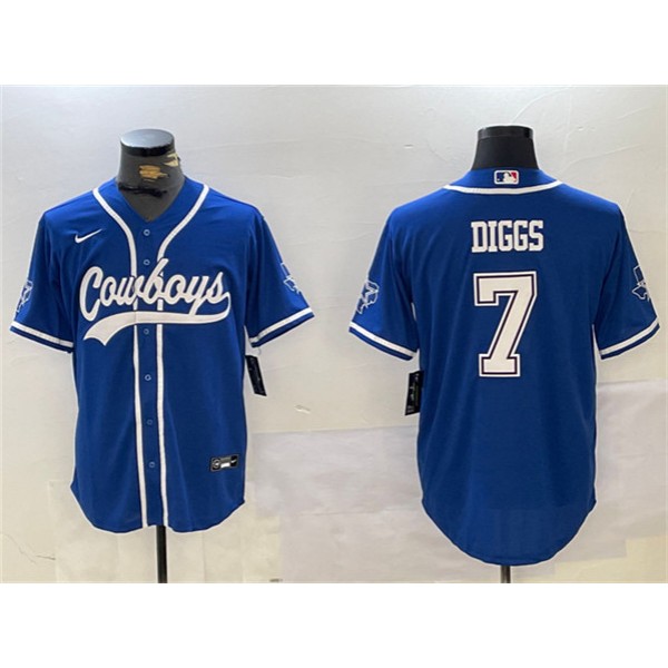 Dallas Cowboys #7 Trevon Diggs Royal With Patch Cool Base Stitched Jersey