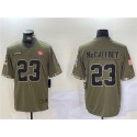 San Francisco 49ers #23 Christian McCaffrey Olive 2022 Salute To Service Limited Stitched Jersey