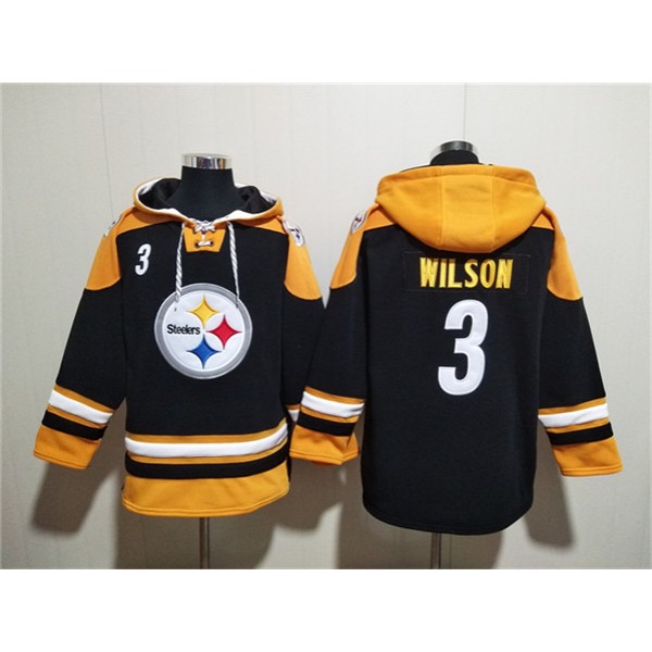 Pittsburgh Steelers #3 Russell Wilson Black Ageless Must-Have Lace-Up Pullover Hoodie