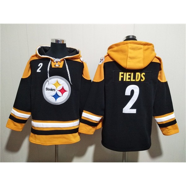 Pittsburgh Steelers #2 Justin Fields Black Ageless Must-Have Lace-Up Pullover Hoodie