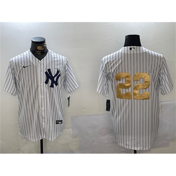 New York Yankees #22 Juan Soto White Gold Cool Base Stitched Jersey