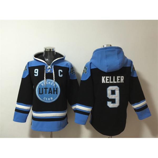 Utah Club #9 Clayton Keller Black Blue Ageless Must-Have Lace-Up Pullover Hoodie