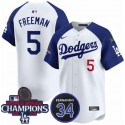 Los Angeles Dodgers #5 Freddie Freeman White Royal 2024 World Series Champions With Fernando Memorial Patch Limited Stitched Jersey