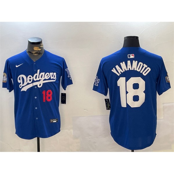 Los Angeles Dodgers #18 Yoshinobu Yamamoto Royal 2024 World Series Patch Alternate Limited Stitched Jersey