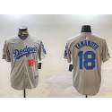 Los Angeles Dodgers #18 Yoshinobu Yamamoto Gray 2024 World Series With Fernando Memorial Patch Limited Stitched Jersey