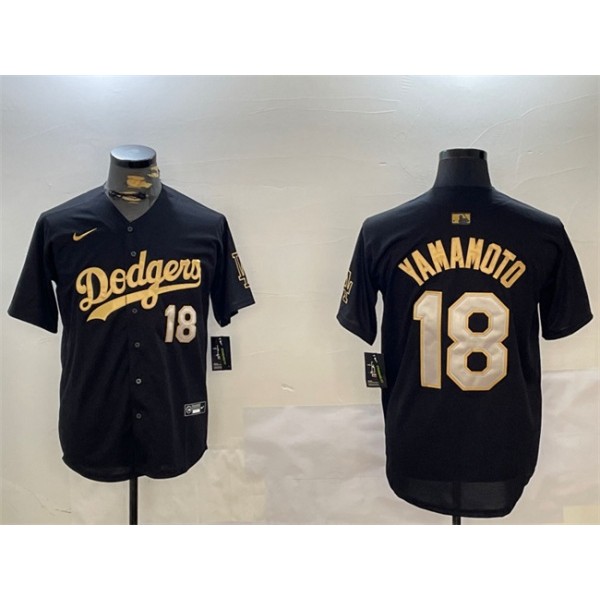 Los Angeles Dodgers #18 Yoshinobu Yamamoto Black Gold Limited Stitched Jersey