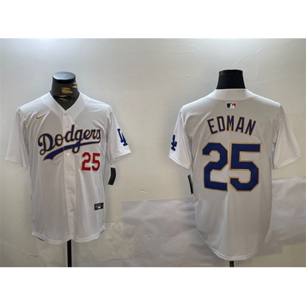 Los Angeles Dodgers #25 Tommy Edman White Gold Home Limited Stitched Jersey