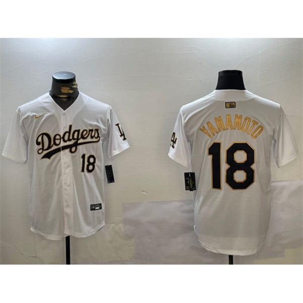 Los Angeles Dodgers #18 Yoshinobu Yamamoto White Gold Home Limited Stitched Jersey