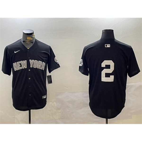 New York Yankees #2 Derek Jeter Black With Patch Limited Stitched Jersey