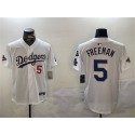 Los Angeles Dodgers #5 Freddie Freeman White Gold 2024 World Series Champions With Fernando Memorial Patch Home Limited Stitched Jersey