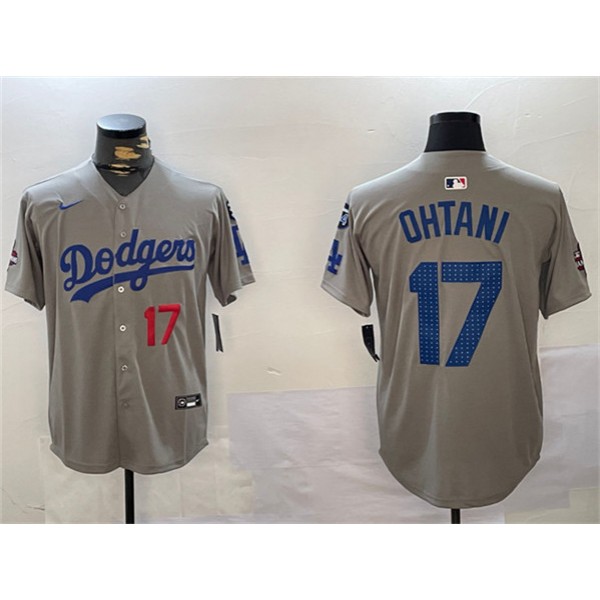 Los Angeles Dodgers #17 Shohei Ohtani Gray 2024 World Series Champions With Fernando Memorial Patch Limited Stitched Jersey