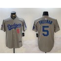 Los Angeles Dodgers #5 Freddie Freeman Gray 2024 World Series Champions With Fernando Memorial Patch Limited Stitched Jersey