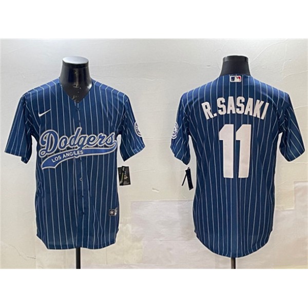 Los Angeles Dodgers #11 Roki Sasaki Navy With Patch Cool Base Stitched Jersey