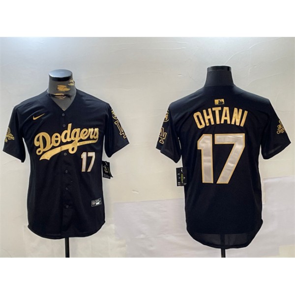 Los Angeles Dodgers #17 Shohei Ohtani Black Gold 2024 World Series Champions With Fernando Memorial Patch Limited Stitched Jersey