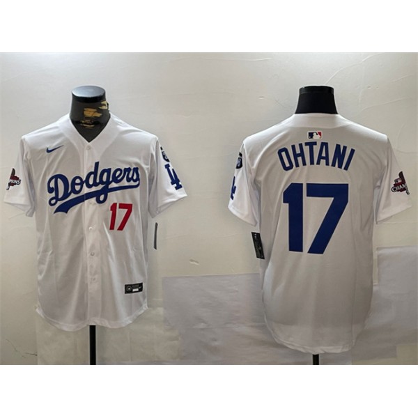 Los Angeles Dodgers #17 Shohei Ohtani White 2024 World Series Champions With Fernando Memorial Patch Home Limited Stitched Jersey