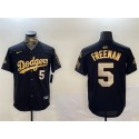 Los Angeles Dodgers #5 Freddie Freeman Black Gold 2024 World Series Champions With Fernando Memorial Patch Limited Stitched Jersey