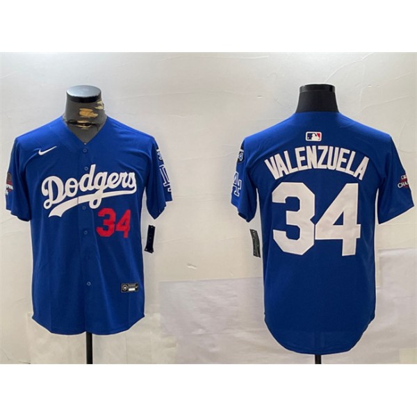 Los Angeles Dodgers #34 Toro Valenzuela Royal 2024 World Series Champions With Fernando Memorial Patch Alternate Limited Stitched Jersey