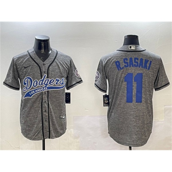 Los Angeles Dodgers #11 Roki Sasaki Gray With Patch Cool Base Stitched Jersey