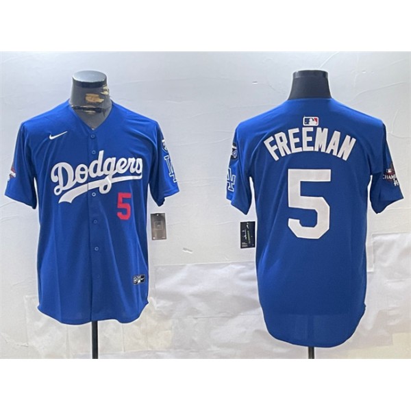 Los Angeles Dodgers #5 Freddie Freeman Royal 2024 World Series Champions With Fernando Memorial Patch Alternate Limited Stitched Jersey