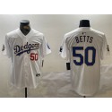 Los Angeles Dodgers #50 Mookie Betts White Gold 2024 World Series Home Limited Stitched Jersey