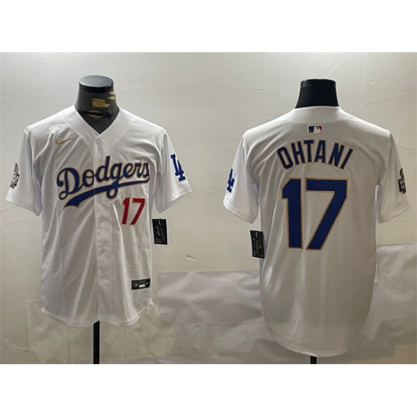 Los Angeles Dodgers #17 Shohei Ohtani White Gold 2024 World Series Home Limited Stitched Jersey