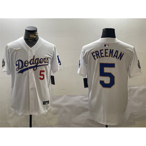 Los Angeles Dodgers #5 Freddie Freeman White Gold 2024 World Series Home Limited Stitched Jersey