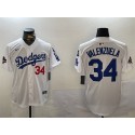 Los Angeles Dodgers #34 Toro Valenzuela White 2024 World Series Champions With Fernando Memorial Patch Home Limited Stitched Jersey