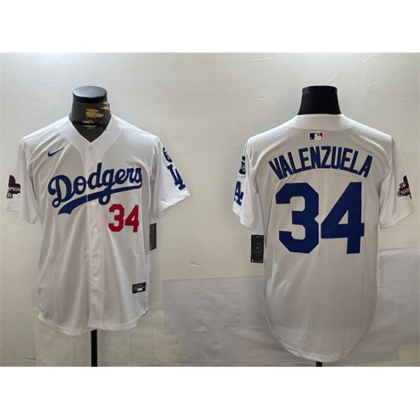 Los Angeles Dodgers #34 Toro Valenzuela White 2024 World Series Champions With Fernando Memorial Patch Home Limited Stitched Jersey
