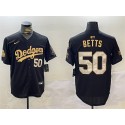Los Angeles Dodgers #50 Mookie Betts Black Gold 2024 World Series With Fernando Memorial Patch Limited Stitched Jersey