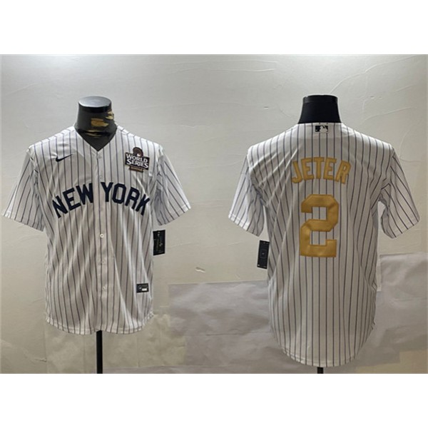 New York Yankees #2 Derek Jeter White Gold 2024 World Series Cool Base Stitched Jersey