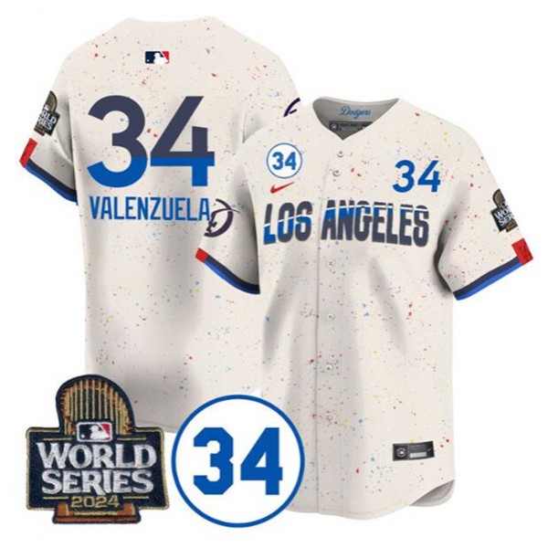 Los Angeles Dodgers #34 Toro Valenzuela Cream 2024 World Series With No. 34 Patch City Connect Limited Stitched Jersey