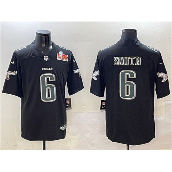 Philadelphia Eagles #6 DeVonta Smith Black 2025 Super Bowl LIX Patch Fashion New Vapor Untouchable Limited Stitched Jersey