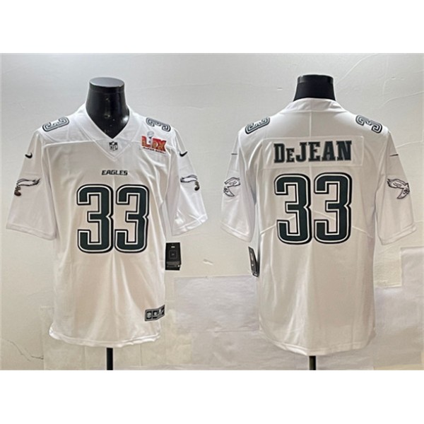 Philadelphia Eagles #33 Cooper DeJean White 2025 Super Bowl LIX Patch Fashion New Vapor Untouchable Limited Stitched Jersey