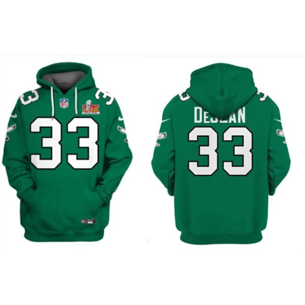 Philadelphia Eagles #33 Cooper DeJean Green 2025 Super Bowl LIX Patch Pullover Hoodie