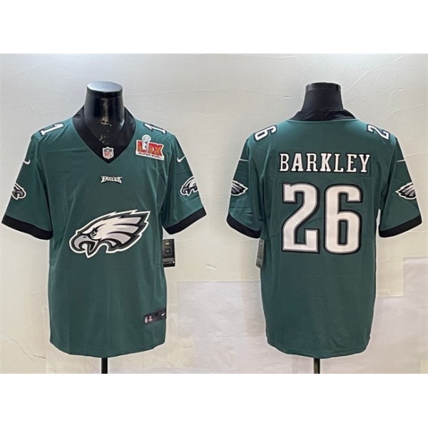 Philadelphia Eagles #26 Saquon Barkley Green 2025 Super Bowl LIX Patch Team Big Logo Vapor Untouchable Limited Stitched Jersey