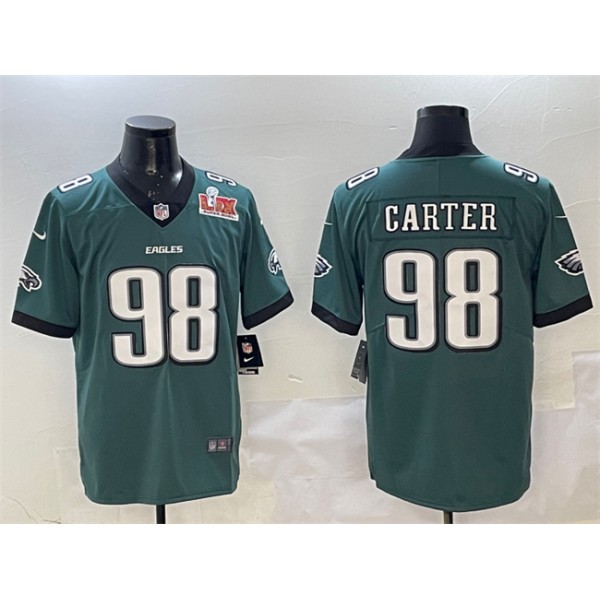 Philadelphia Eagles #98 Jalen Carter Green 2025 Super Bowl LIX Patch New Vapor Untouchable Limited Stitched Jersey