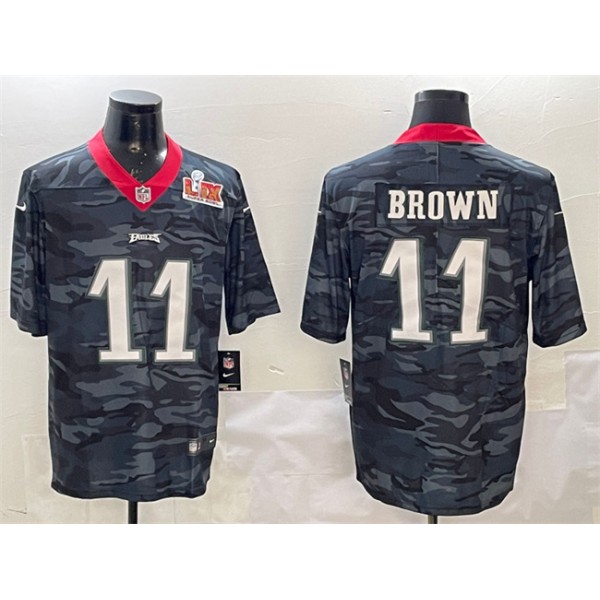 Philadelphia Eagles #11 A. J. Brown Black 2025 Super Bowl LIX Patch Camo Vapor Untouchable Limited Stitched Jersey