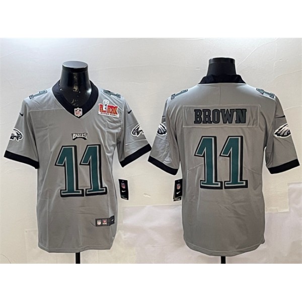 Philadelphia Eagles #11 A. J. Brown Gray 2025 Super Bowl LIX Patch Vapor Untouchable Limited Stitched Jersey