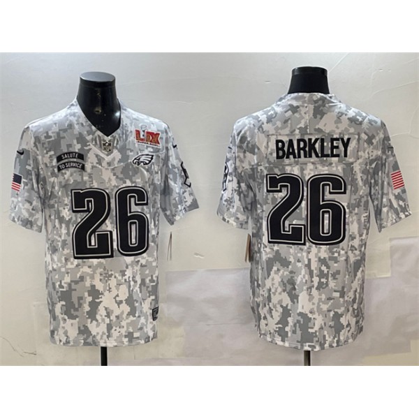 Philadelphia Eagles #26 Saquon Barkley 2025 Super Bowl LIX Patch F.U.S.E. Arctic Camo Salute To Service Limited Stitched Jersey