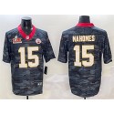 Kansas City Chiefs #15 Patrick Mahomes Black 2025 Super Bowl LIX Patch Camo Vapor Limited Stitched Jersey