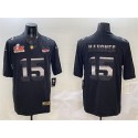 Kansas City Chiefs #15 Patrick Mahomes Black 2025 Super Bowl LIX Patch Shadow Vapor Limited Stitched Jersey
