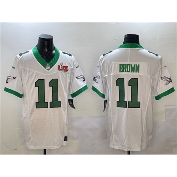 Philadelphia Eagles #11 A.J. Brown White 2025 Super Bowl LIX Patch F.U.S.E. Vapor Untouchable Limited Stitched Jersey
