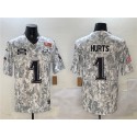 Philadelphia Eagles #1 Jalen Hurts Arctic Camo 2025 Super Bowl LIX Patch F.U.S.E Salute To Service Limited Stitched Jersey