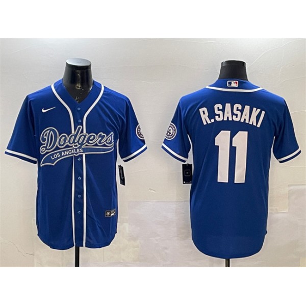 Los Angeles Dodgers #11 Roki Sasaki Royal With Patch Cool Base Stitched Jersey