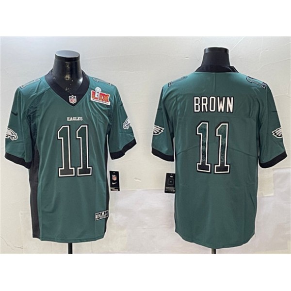 Philadelphia Eagles #11 A.J. Brown Green 2025 Super Bowl LIX Patch Fashion Color Rush Vapor Untouchable Limited Stitched Jersey