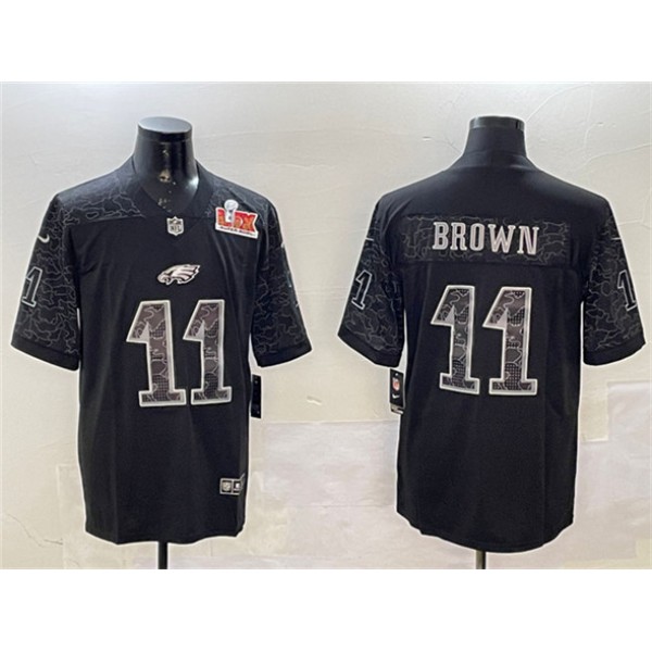 Philadelphia Eagles #11 A.J. Brown Black 2025 Super Bowl LIX Patch Reflective Vapor Untouchable Limited Stitched Jersey